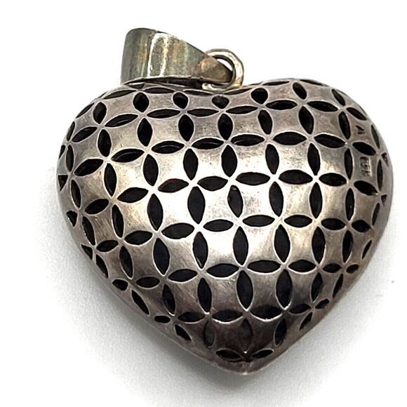 Vintage 40s Marcasite Heart Pendant Marked A 925 1.25 in - Picture 3 of 3